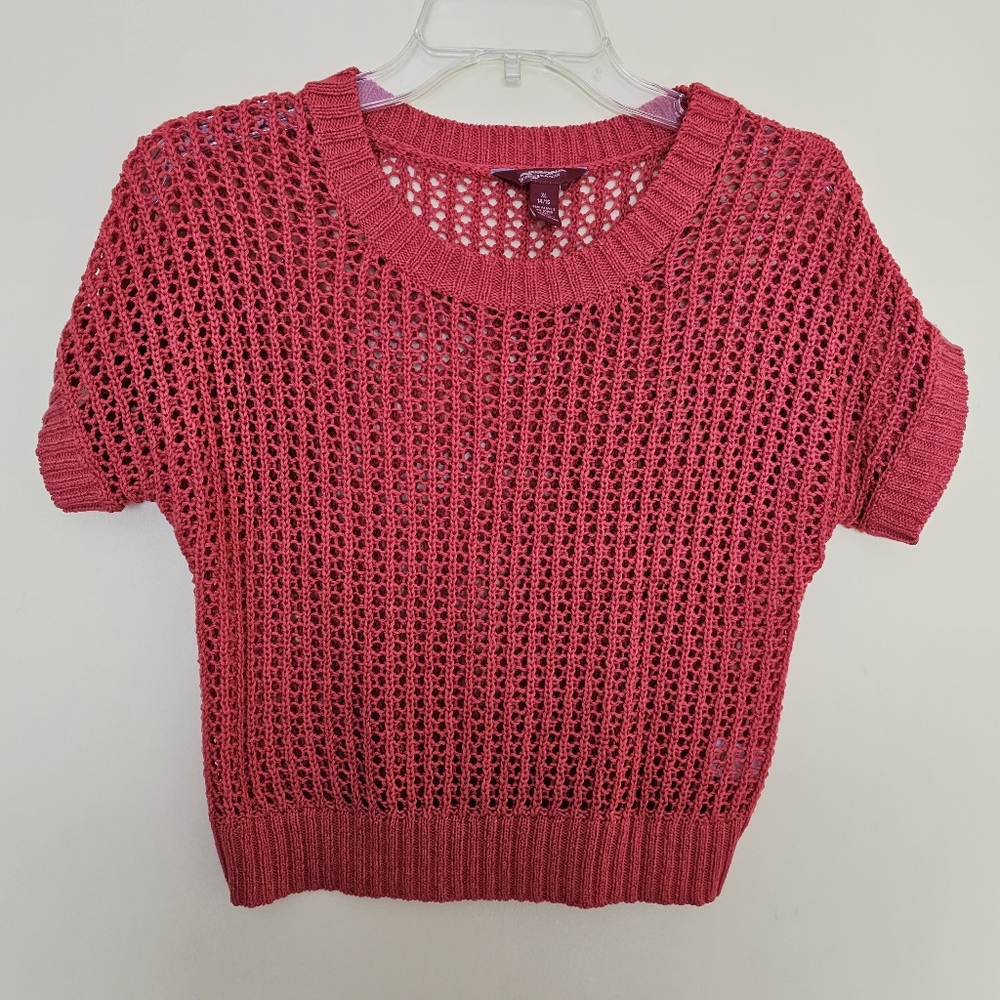 Arizona Jean Girls Sweater Knitted Short Sleeves Pullover Red Sparkly Size XL